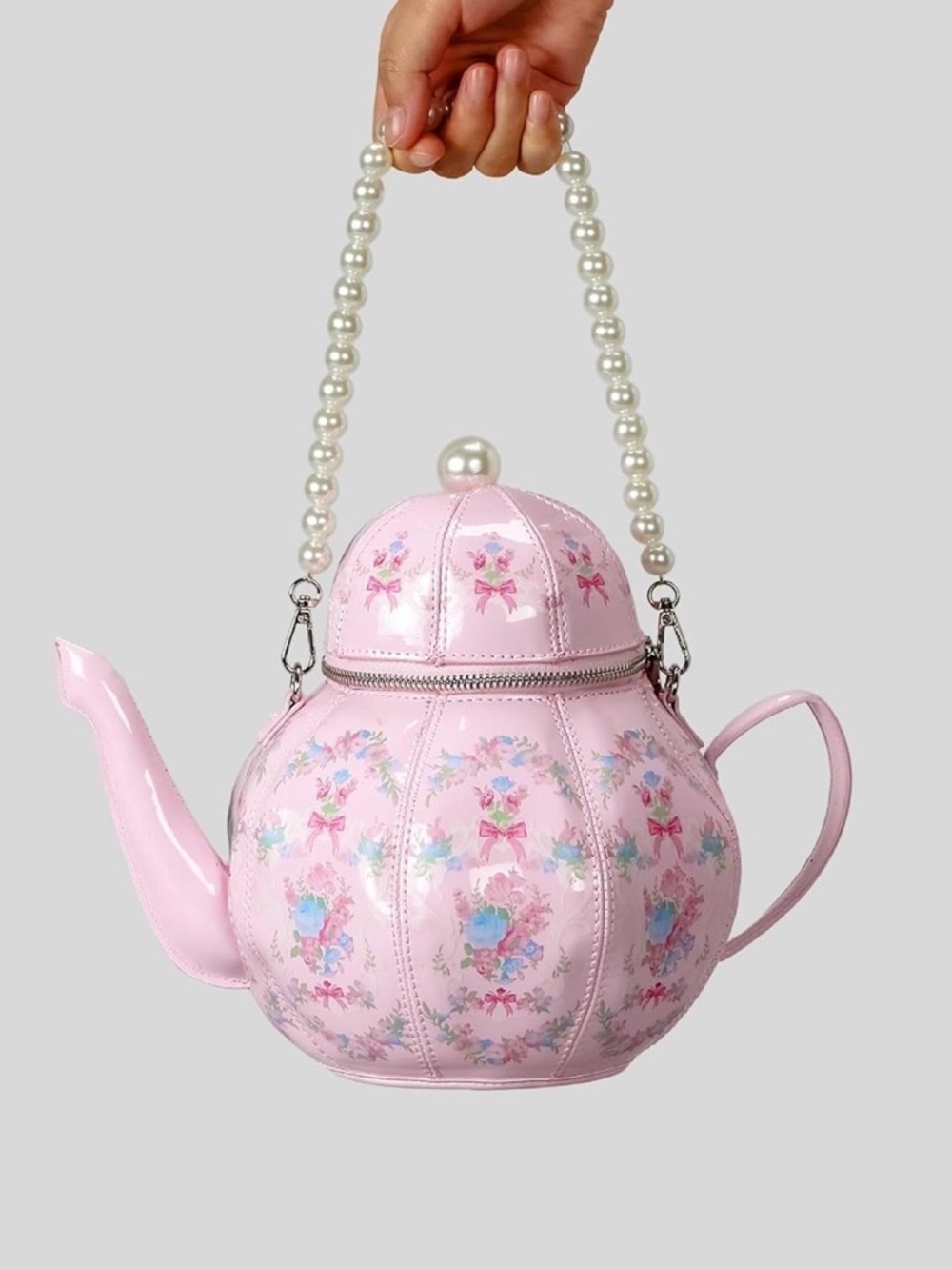 Kawaii Darling PINK Floral NOVELTY Tea Pot Purse Vegan Leather unique Hand bag